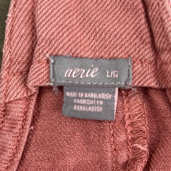 Aerie Linen Blend Red Rust Overalls Womens Size L Straight Leg Pockets Casual - Picture 8 of 11